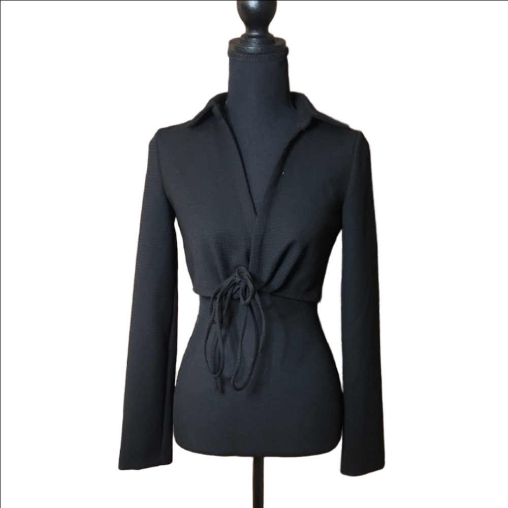 Zara Black Long Sleeve Crop Top, XS